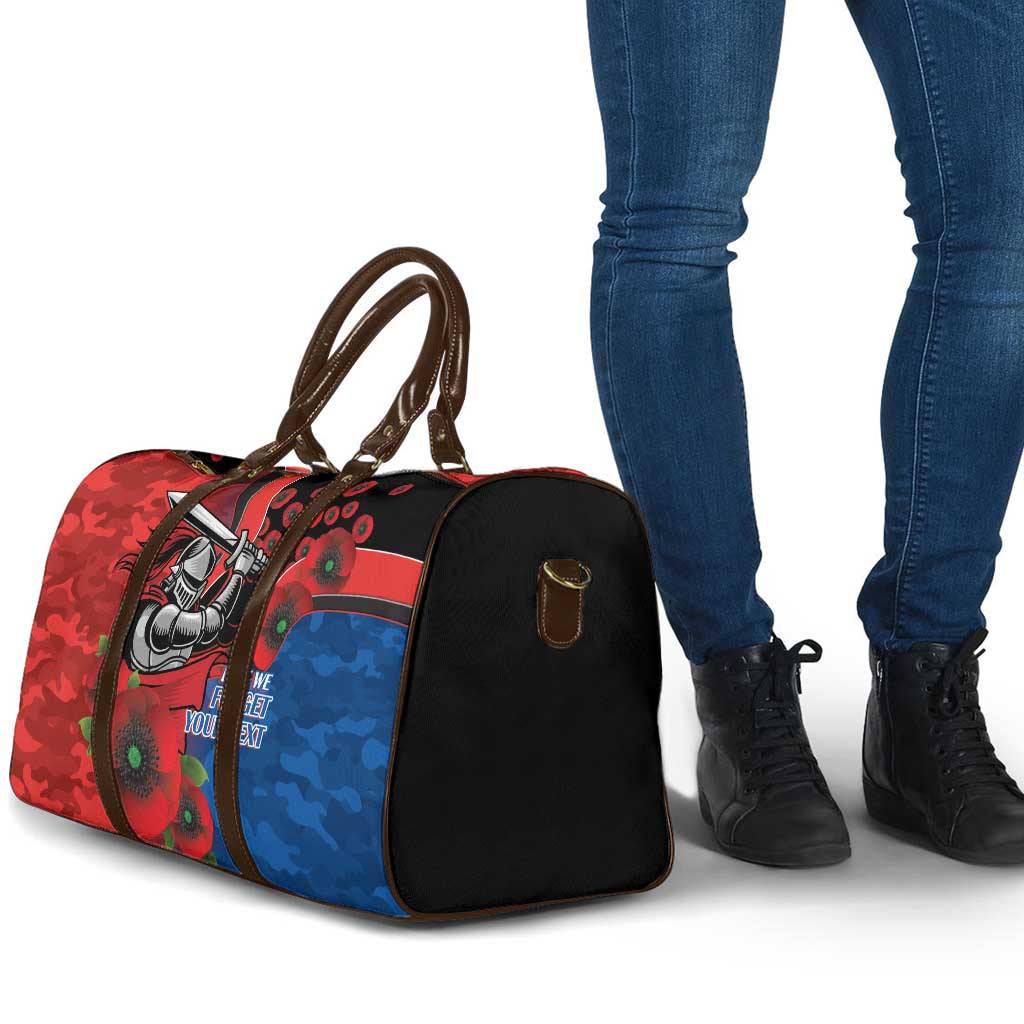 Newcastle Knights ANZAC Personalised Travel Bag Lest We Forget Poppy Camo