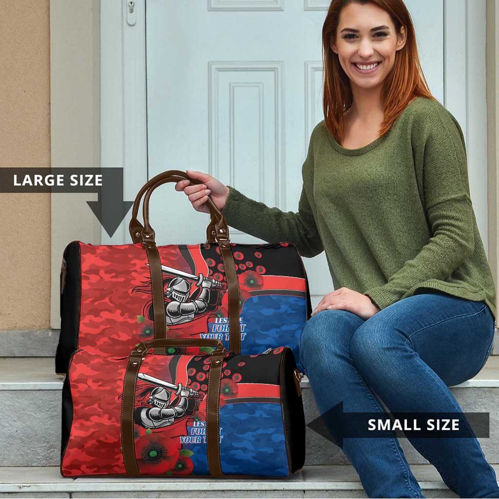 Newcastle Knights ANZAC Personalised Travel Bag Lest We Forget Poppy Camo