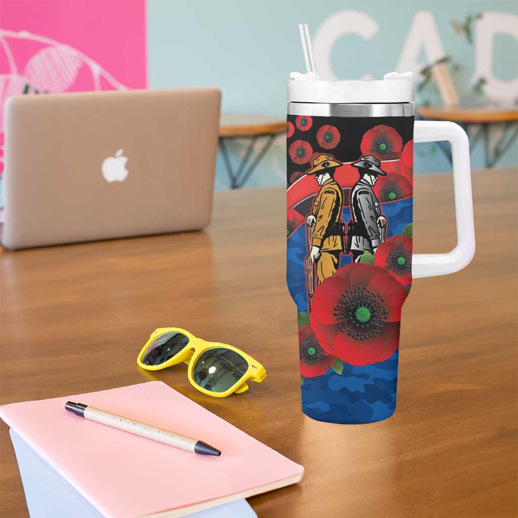 Newcastle Knights ANZAC Personalised Tumbler With Handle Lest We Forget Poppy Camo