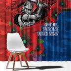 Newcastle Knights ANZAC Personalised Window Curtain Lest We Forget Poppy Camo