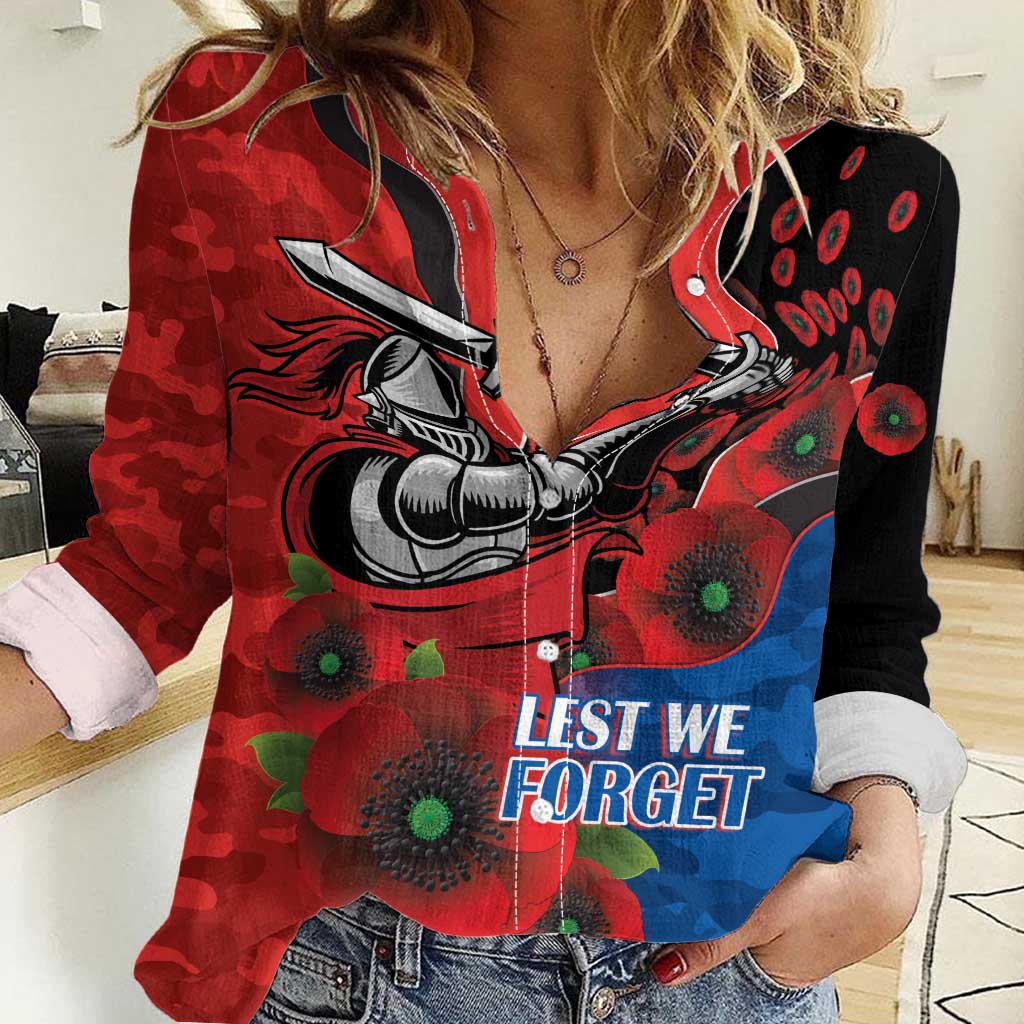 Newcastle Knights ANZAC Personalised Women Casual Shirt Lest We Forget Poppy Camo