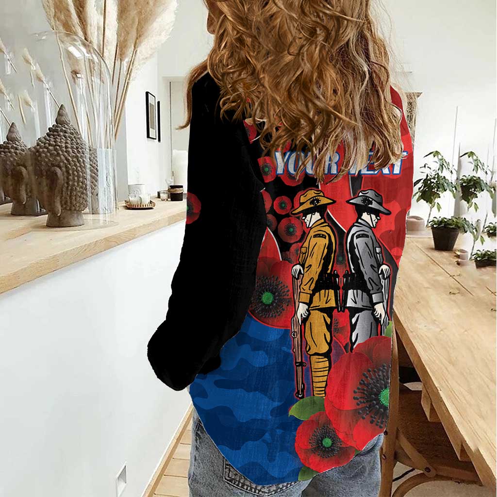 Newcastle Knights ANZAC Personalised Women Casual Shirt Lest We Forget Poppy Camo