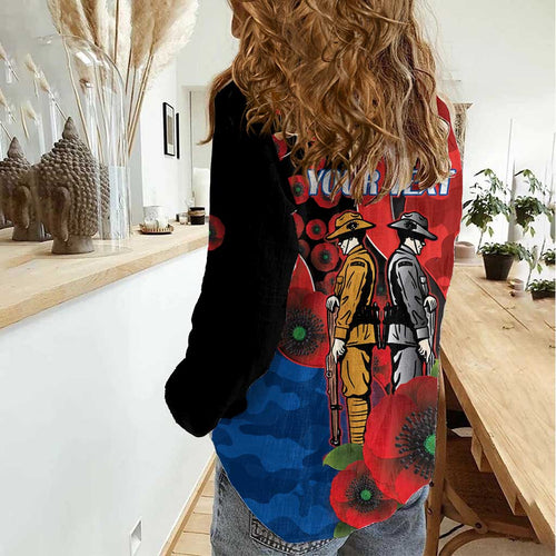 Newcastle Knights ANZAC Personalised Women Casual Shirt Lest We Forget Poppy Camo