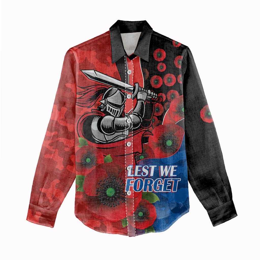 Newcastle Knights ANZAC Personalised Women Casual Shirt Lest We Forget Poppy Camo