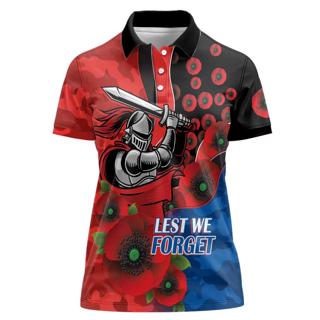 Newcastle Knights ANZAC Personalised Women Polo Shirt Lest We Forget Poppy Camo