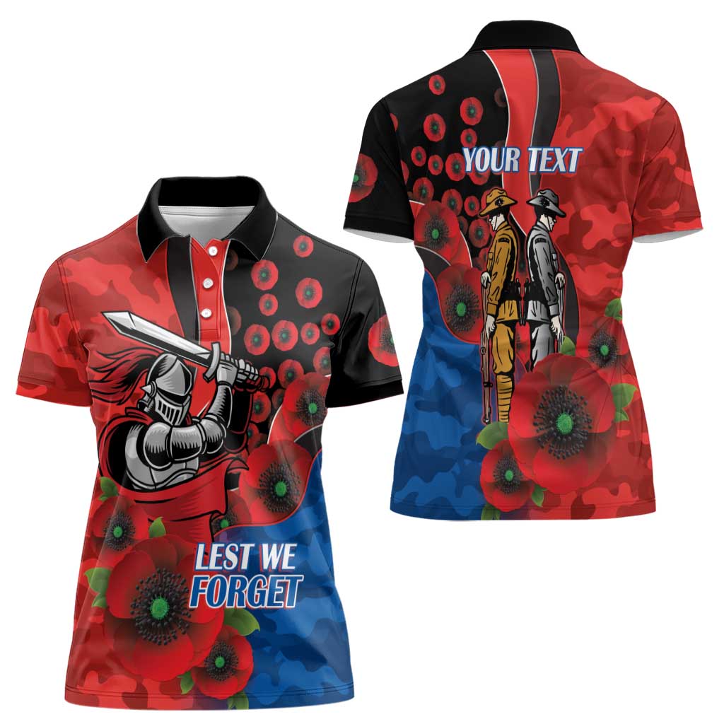 Newcastle Knights ANZAC Personalised Women Polo Shirt Lest We Forget Poppy Camo