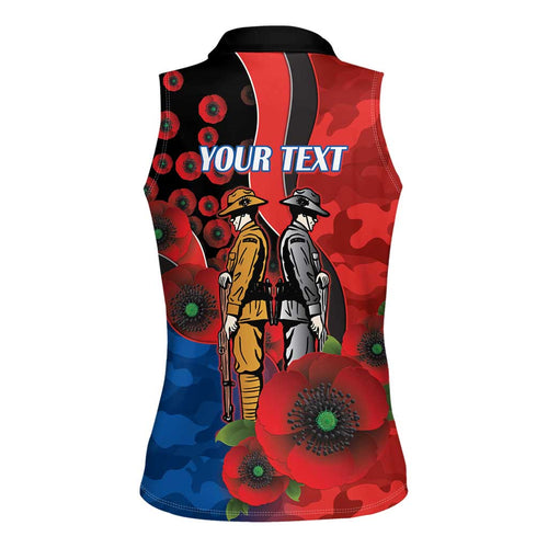 Newcastle Knights ANZAC Personalised Women Sleeveless Polo Shirt Lest We Forget Poppy Camo