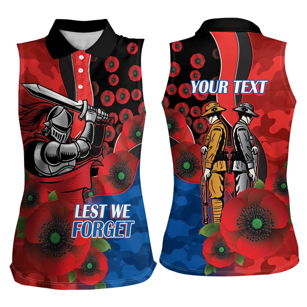 Newcastle Knights ANZAC Personalised Women Sleeveless Polo Shirt Lest We Forget Poppy Camo