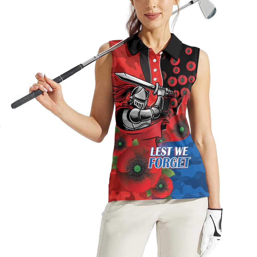 Newcastle Knights ANZAC Personalised Women Sleeveless Polo Shirt Lest We Forget Poppy Camo