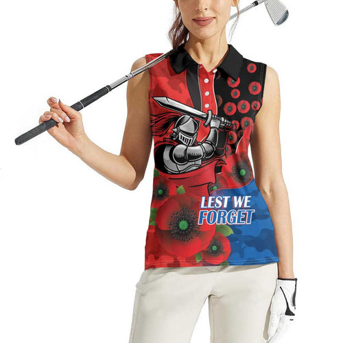 Newcastle Knights ANZAC Personalised Women Sleeveless Polo Shirt Lest We Forget Poppy Camo
