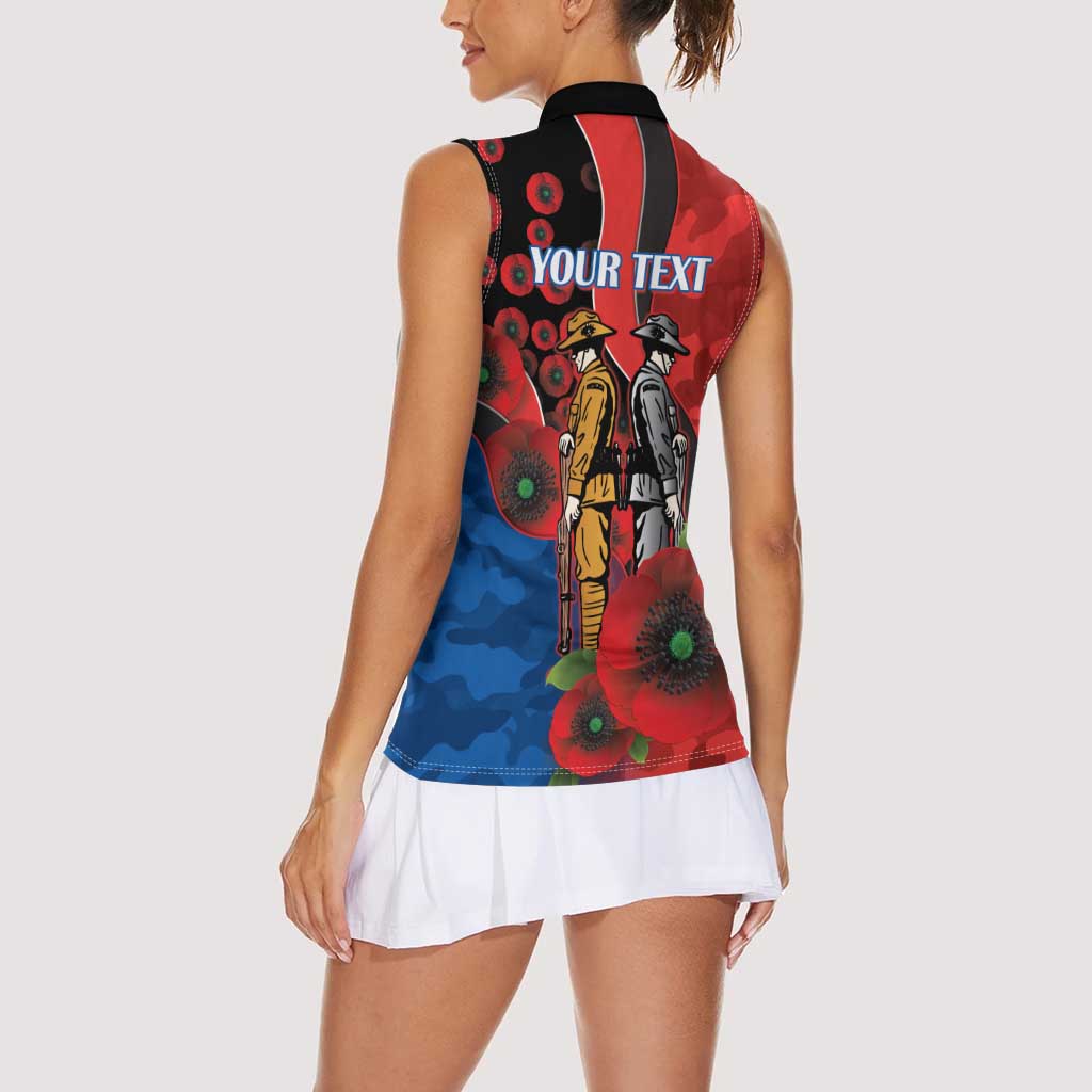 Newcastle Knights ANZAC Personalised Women Sleeveless Polo Shirt Lest We Forget Poppy Camo
