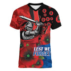 Newcastle Knights ANZAC Personalised Women V-Neck T-Shirt Lest We Forget Poppy Camo