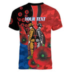 Newcastle Knights ANZAC Personalised Women V-Neck T-Shirt Lest We Forget Poppy Camo