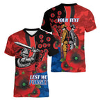 Newcastle Knights ANZAC Personalised Women V-Neck T-Shirt Lest We Forget Poppy Camo
