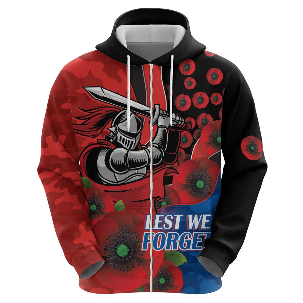 Newcastle Knights ANZAC Personalised Zip Hoodie Lest We Forget Poppy Camo