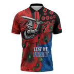 Newcastle Knights ANZAC Personalised Zipper Polo Shirt Lest We Forget Poppy Camo