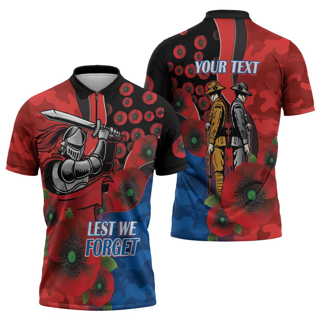 Newcastle Knights ANZAC Personalised Zipper Polo Shirt Lest We Forget Poppy Camo