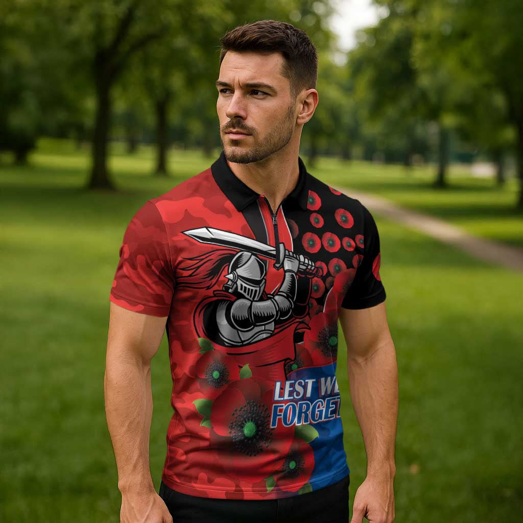 Newcastle Knights ANZAC Personalised Zipper Polo Shirt Lest We Forget Poppy Camo