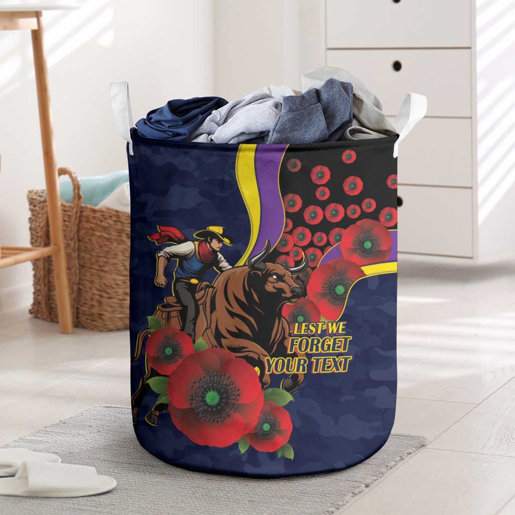 North Queensland Cowboys ANZAC Personalised Laundry Basket Lest We Forget Poppy Camo