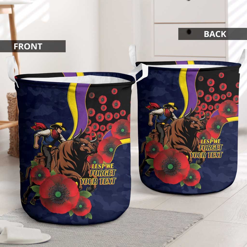 North Queensland Cowboys ANZAC Personalised Laundry Basket Lest We Forget Poppy Camo