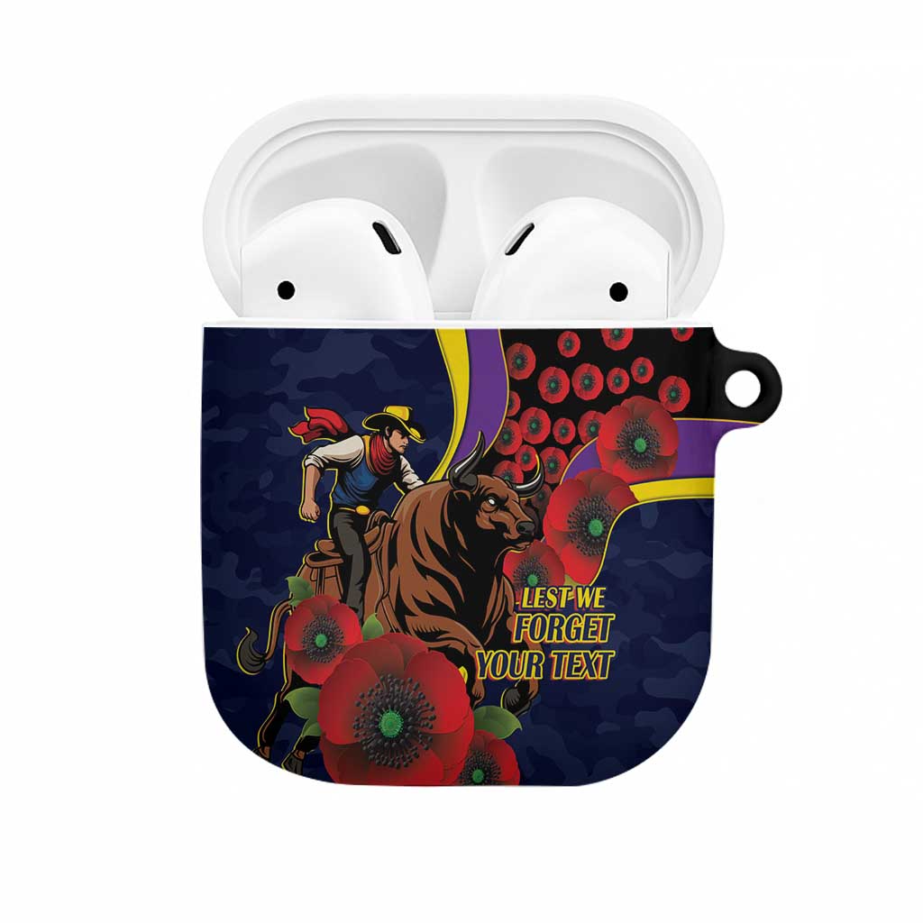 North Queensland Cowboys ANZAC Personalised AirPods Case Lest We Forget Poppy Camo