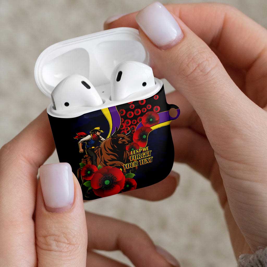 North Queensland Cowboys ANZAC Personalised AirPods Case Lest We Forget Poppy Camo