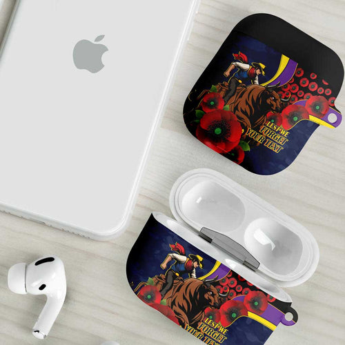 North Queensland Cowboys ANZAC Personalised AirPods Case Lest We Forget Poppy Camo