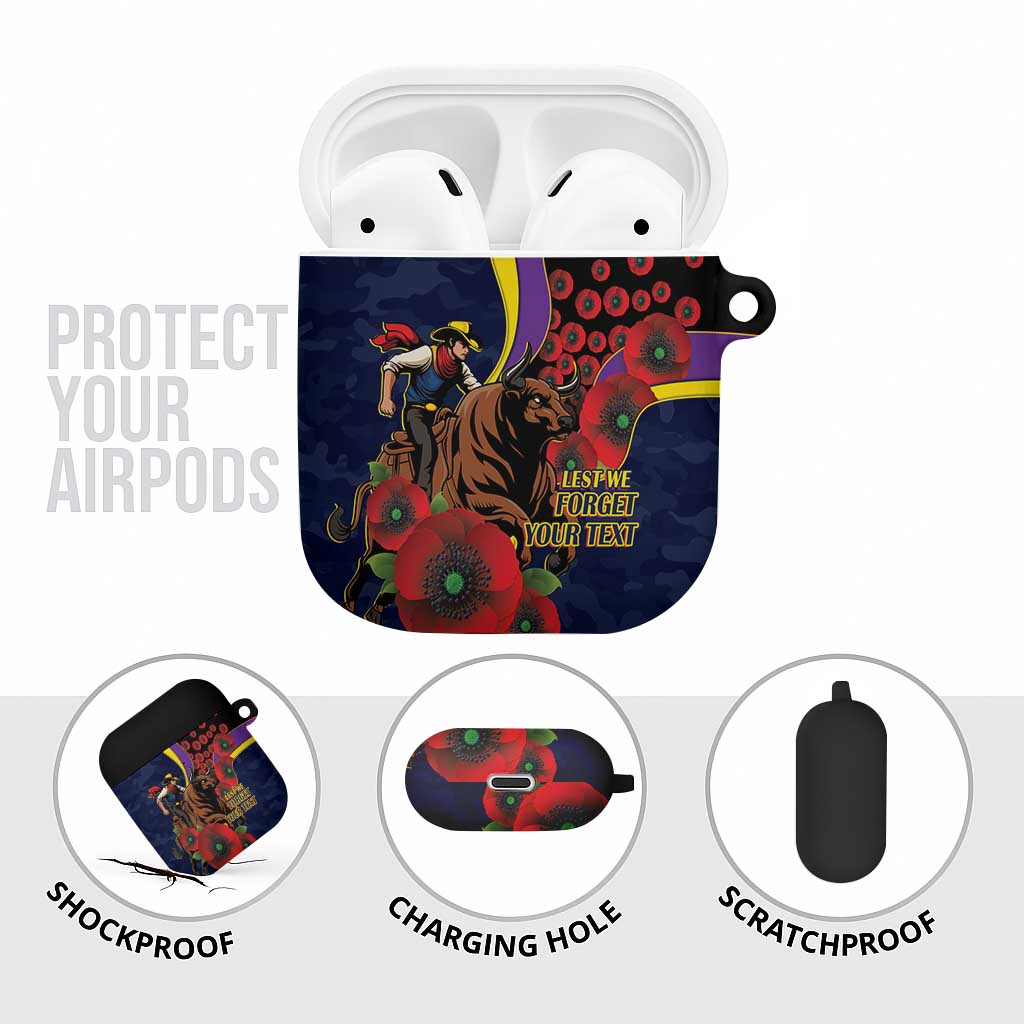 North Queensland Cowboys ANZAC Personalised AirPods Case Lest We Forget Poppy Camo