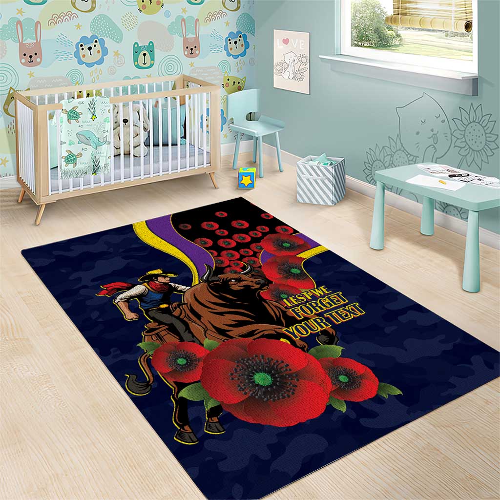 North Queensland Cowboys ANZAC Personalised Area Rug Lest We Forget Poppy Camo