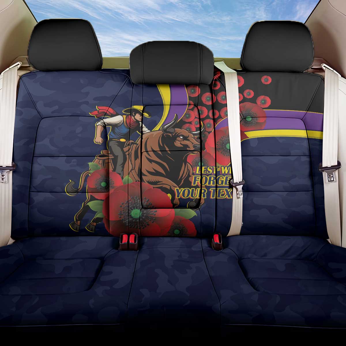 North Queensland Cowboys ANZAC Personalised Back Car Seat Cover Lest We Forget Poppy Camo
