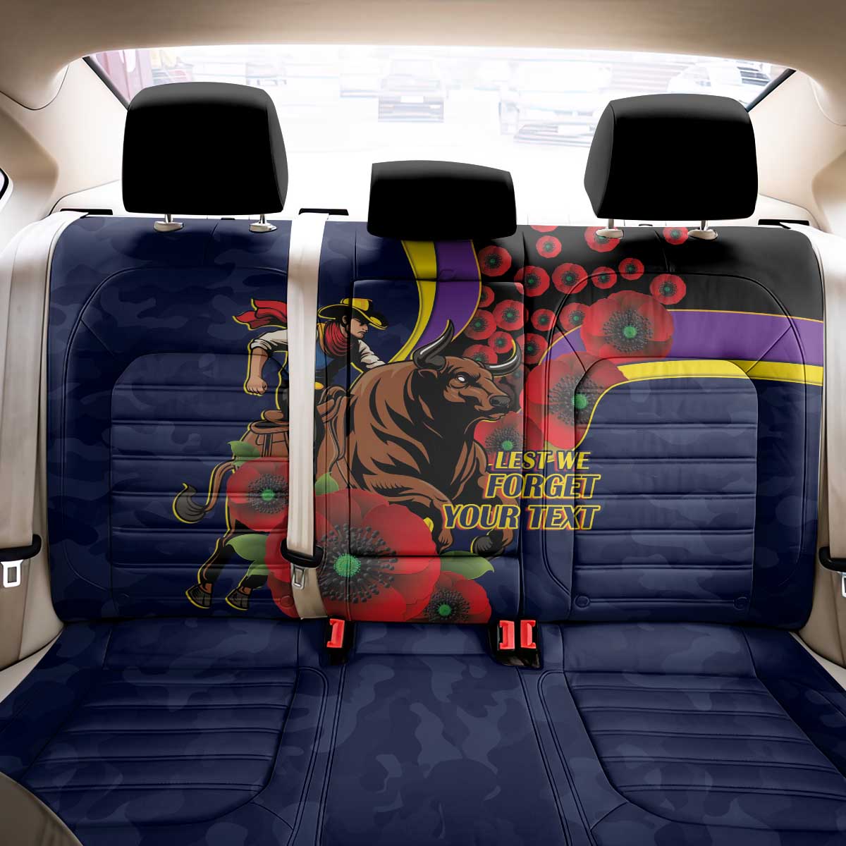North Queensland Cowboys ANZAC Personalised Back Car Seat Cover Lest We Forget Poppy Camo