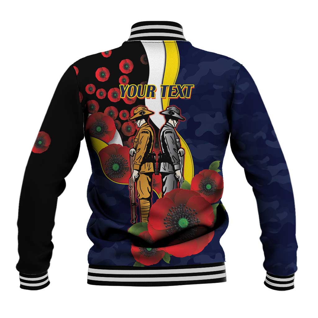 North Queensland Cowboys ANZAC Personalised Baseball Jacket Lest We Forget Poppy Camo