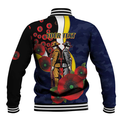 North Queensland Cowboys ANZAC Personalised Baseball Jacket Lest We Forget Poppy Camo
