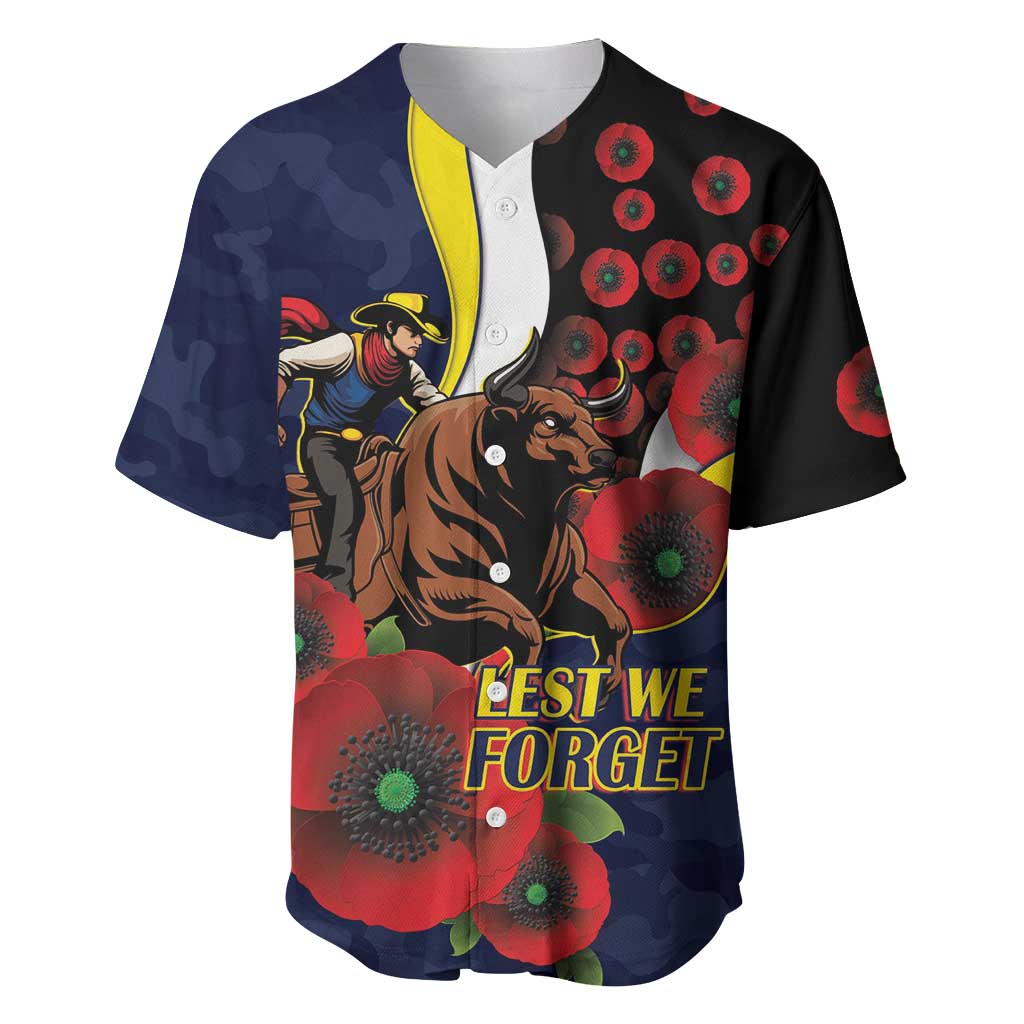 North Queensland Cowboys ANZAC Personalised Baseball Jersey Lest We Forget Poppy Camo