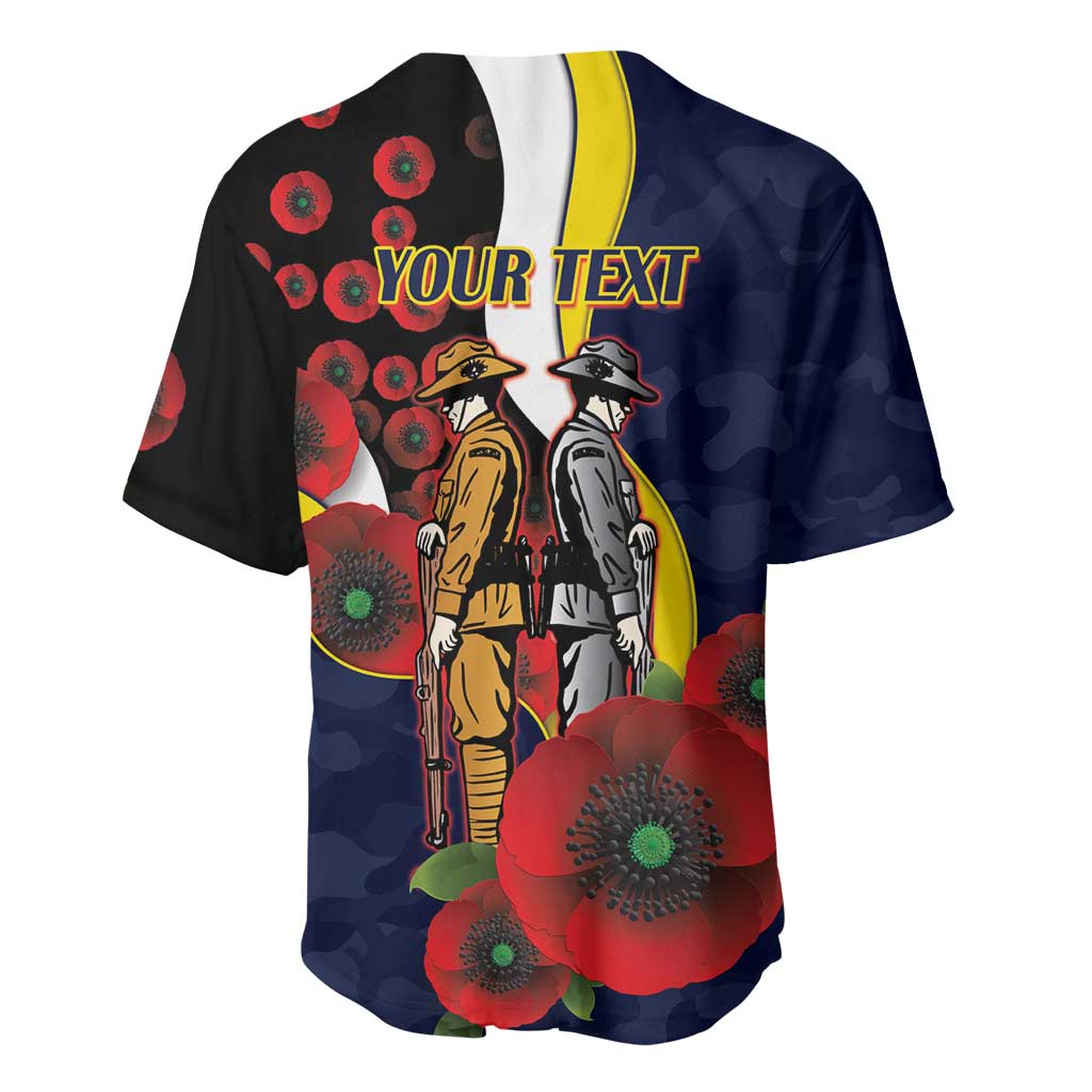 North Queensland Cowboys ANZAC Personalised Baseball Jersey Lest We Forget Poppy Camo
