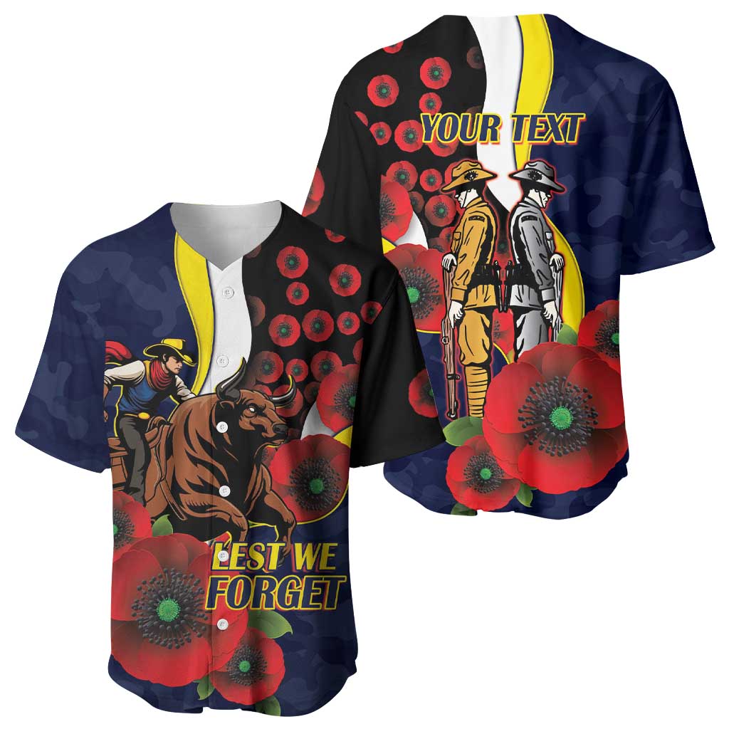 North Queensland Cowboys ANZAC Personalised Baseball Jersey Lest We Forget Poppy Camo