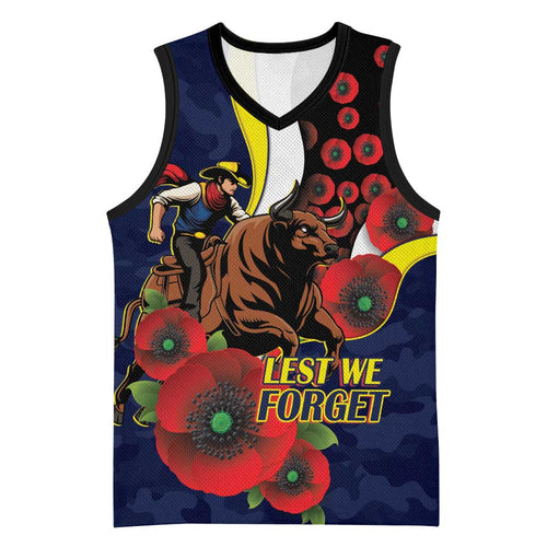 North Queensland Cowboys ANZAC Personalised Basketball Jersey Lest We Forget Poppy Camo