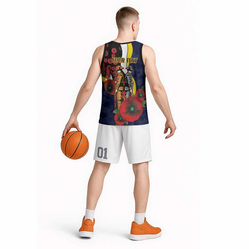 North Queensland Cowboys ANZAC Personalised Basketball Jersey Lest We Forget Poppy Camo