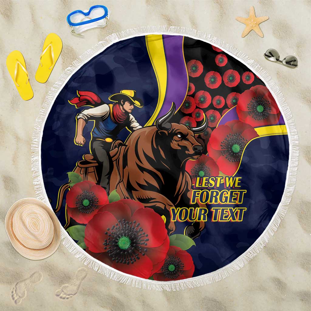 North Queensland Cowboys ANZAC Personalised Beach Blanket Lest We Forget Poppy Camo