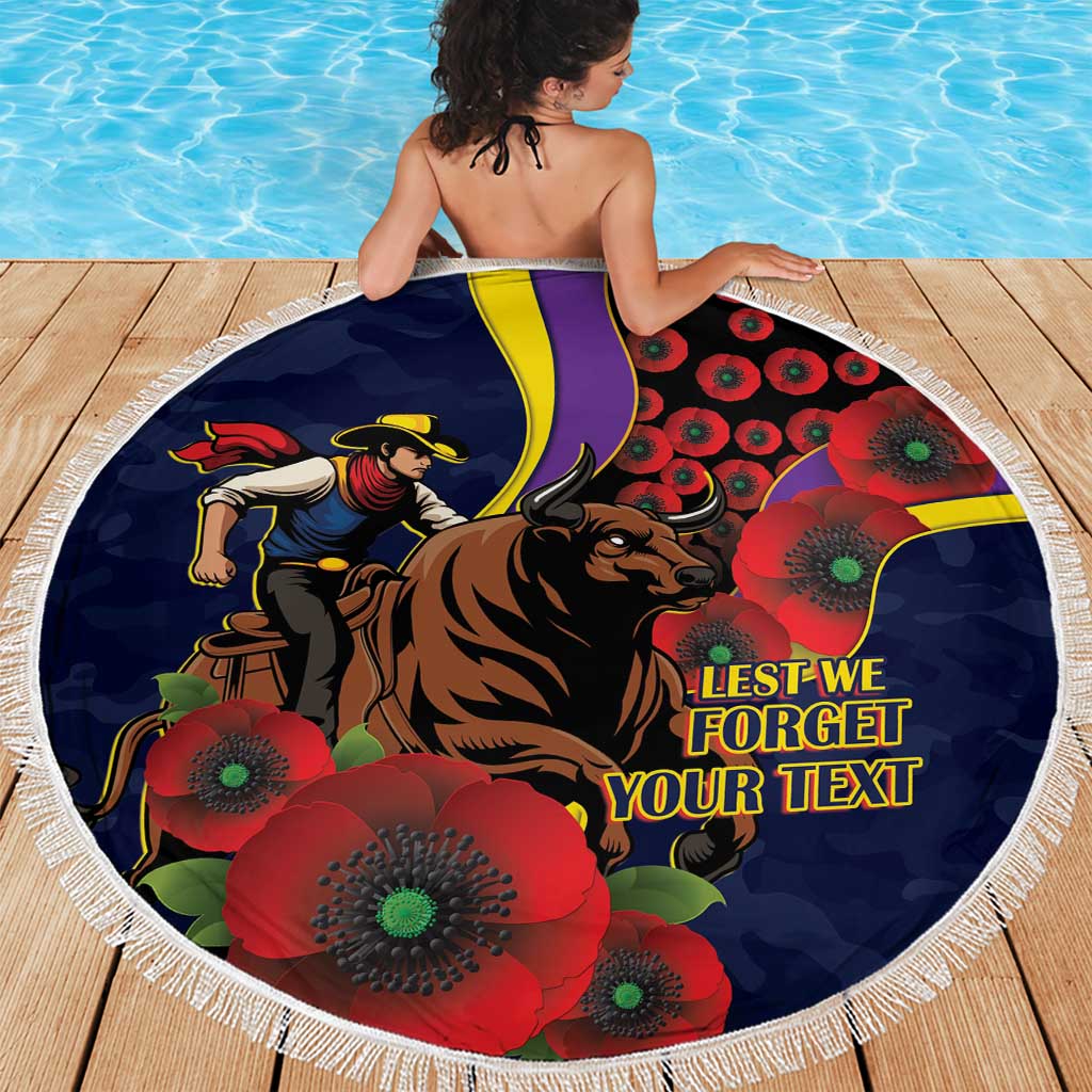 North Queensland Cowboys ANZAC Personalised Beach Blanket Lest We Forget Poppy Camo