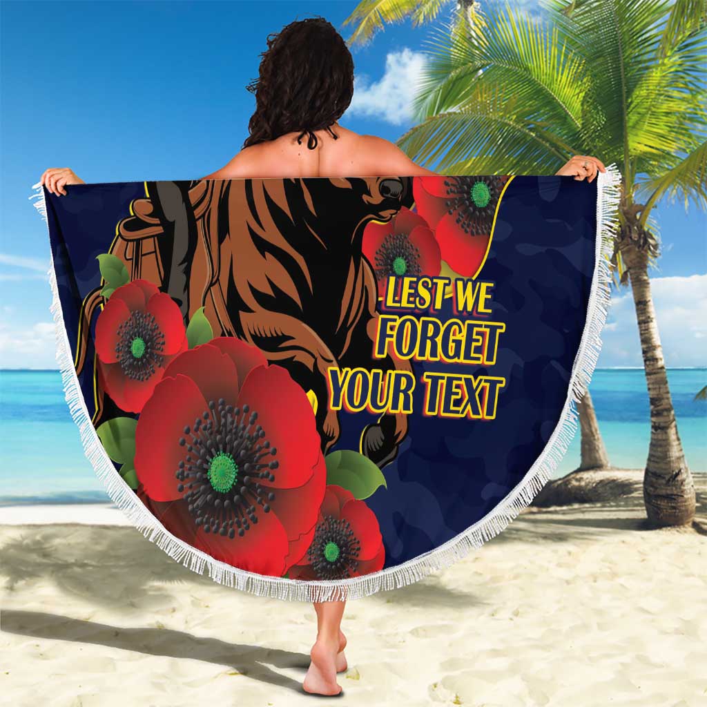 North Queensland Cowboys ANZAC Personalised Beach Blanket Lest We Forget Poppy Camo