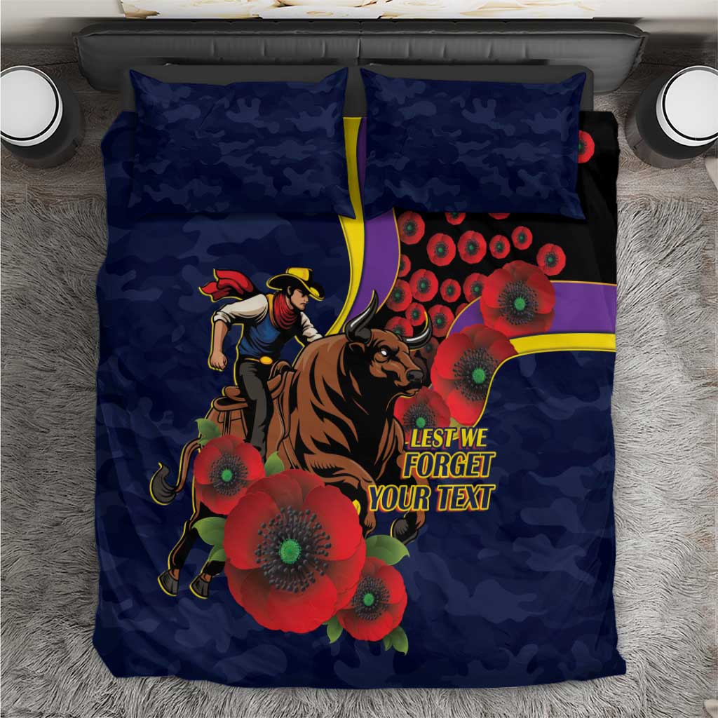 North Queensland Cowboys ANZAC Personalised Bedding Set Lest We Forget Poppy Camo