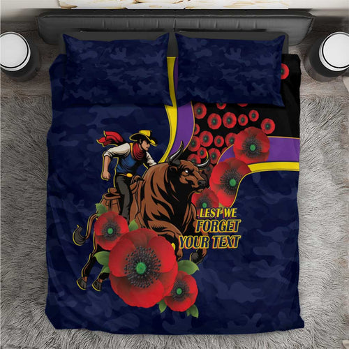 North Queensland Cowboys ANZAC Personalised Bedding Set Lest We Forget Poppy Camo