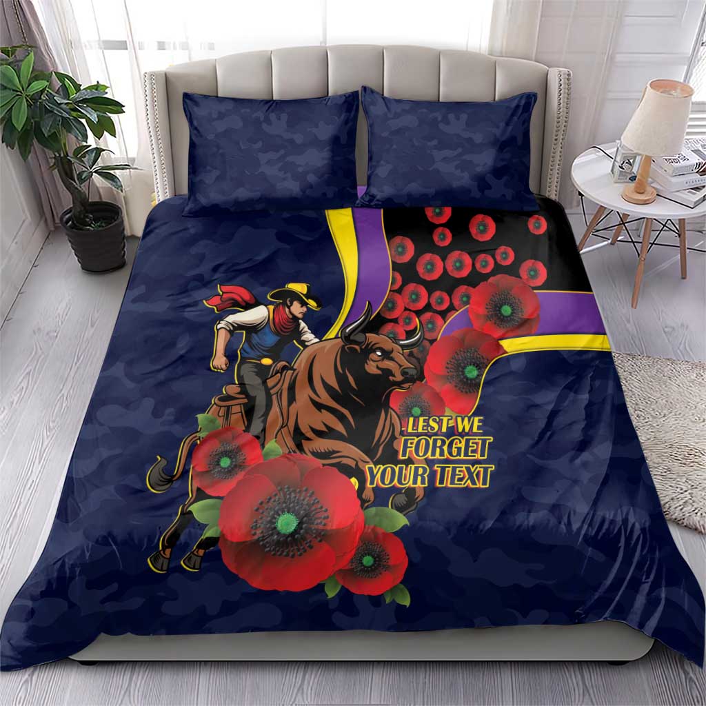 North Queensland Cowboys ANZAC Personalised Bedding Set Lest We Forget Poppy Camo