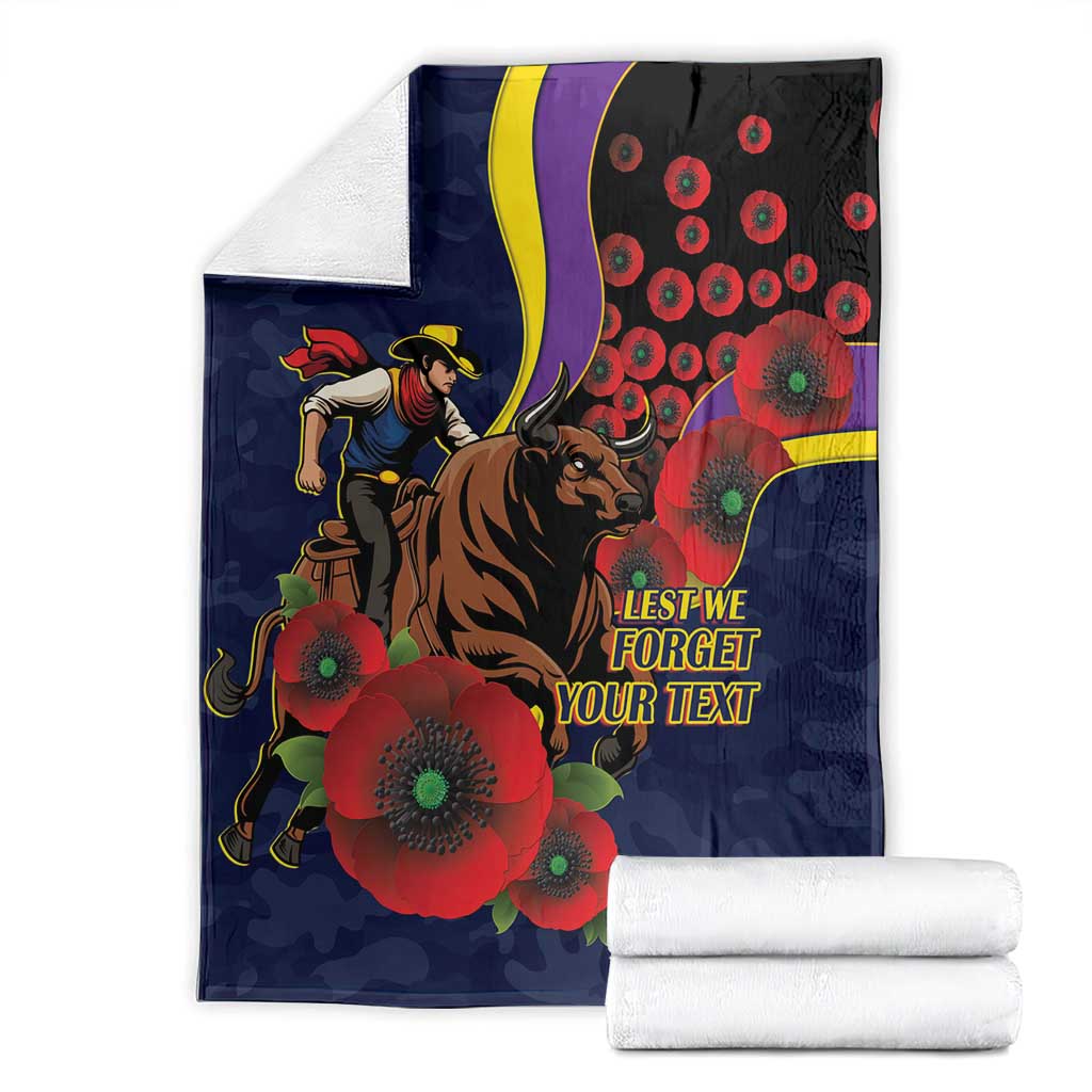 North Queensland Cowboys ANZAC Personalised Blanket Lest We Forget Poppy Camo