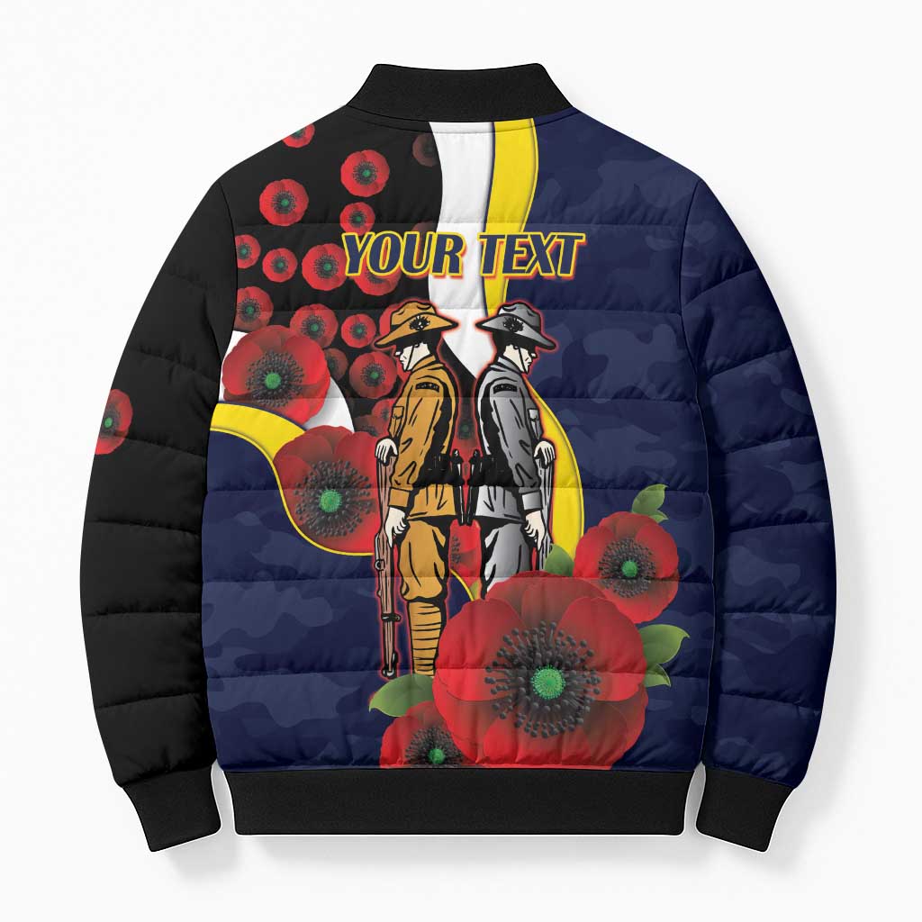 North Queensland Cowboys ANZAC Personalised Bomber Puffer Jacket Lest We Forget Poppy Camo