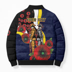 North Queensland Cowboys ANZAC Personalised Bomber Puffer Jacket Lest We Forget Poppy Camo