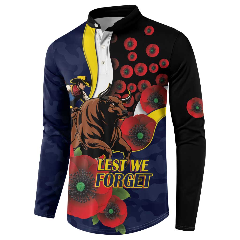 North Queensland Cowboys ANZAC Personalised Button Sweatshirt Lest We Forget Poppy Camo