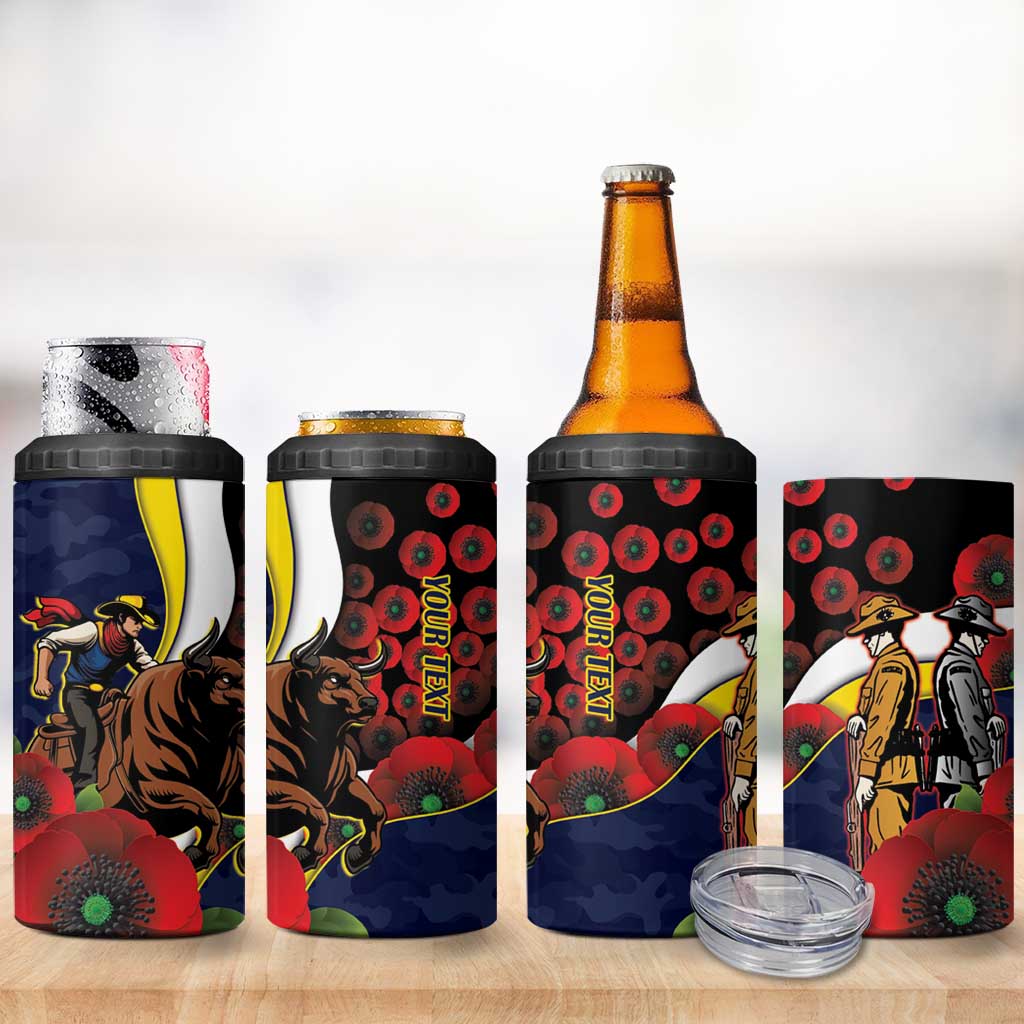 North Queensland Cowboys ANZAC Personalised 4 in 1 Can Cooler Tumbler Lest We Forget Poppy Camo