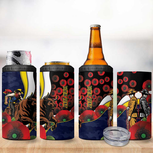 North Queensland Cowboys ANZAC Personalised 4 in 1 Can Cooler Tumbler Lest We Forget Poppy Camo